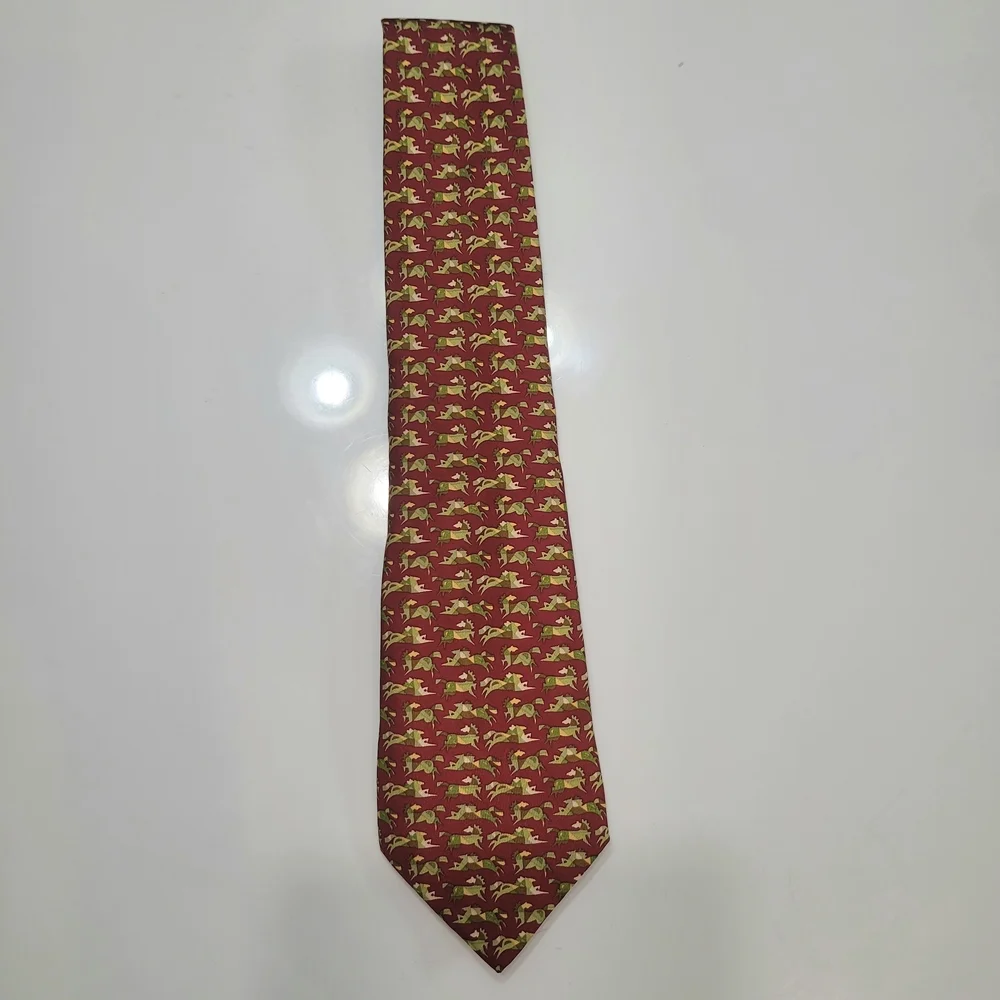 Salvatore Ferragamo Red and Yellow Men's Tie with horse Silk 100% Made In Italy